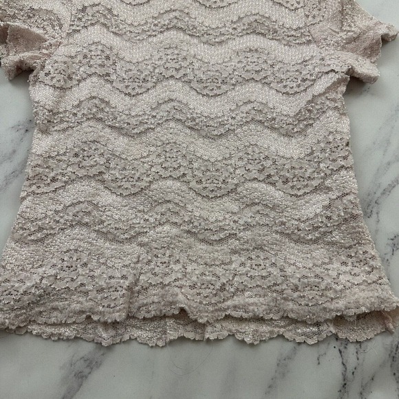Gemilli Womens Vintage Y2k Lace Crop Top Size M Pastel Pink Stripe Crew Neck - Picture 3 of 8
